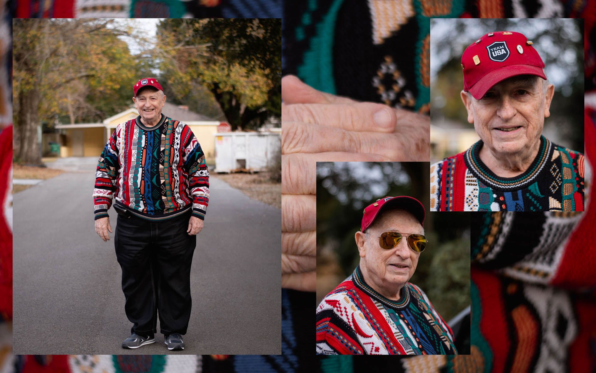 Older man in colorful sweater