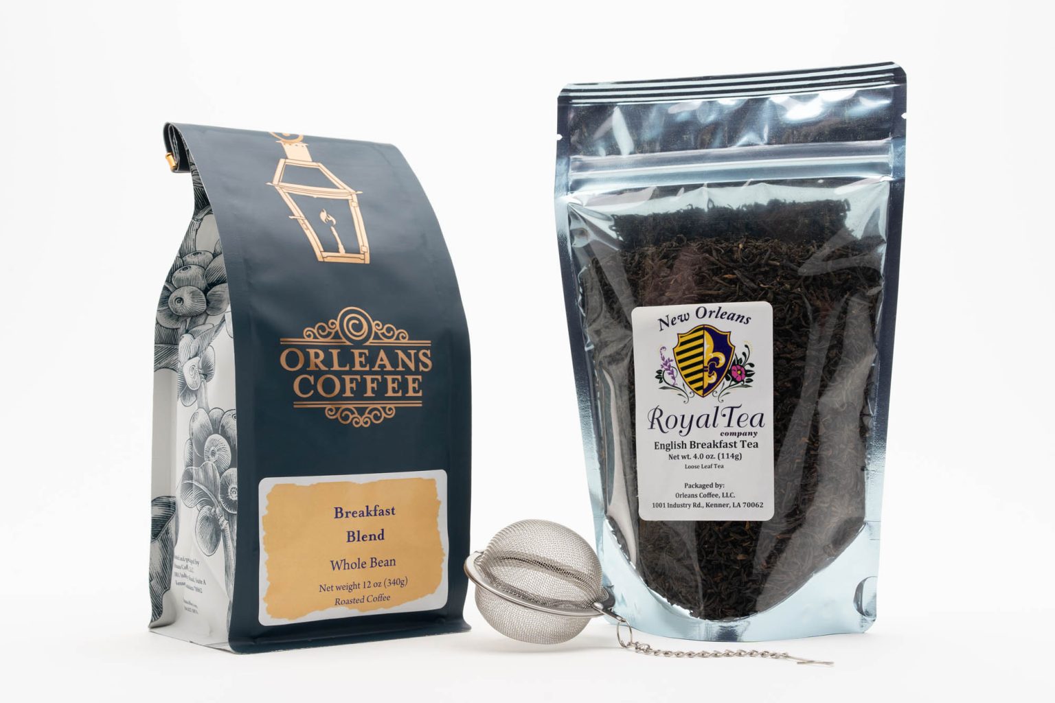 Orleans Coffee and Royal Tea bags with Mesh Tea Ball