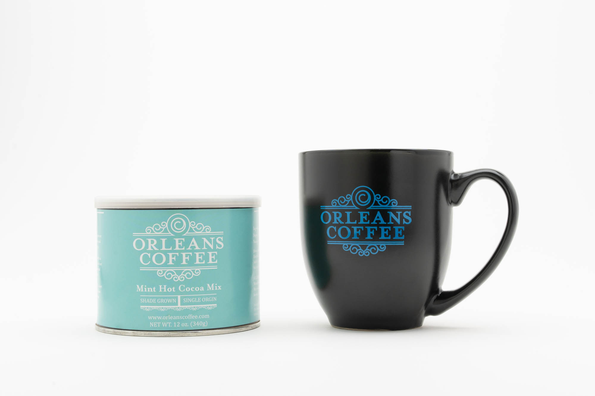 Orleans Coffee mug and Mint Hot Cocoa Mix product photos