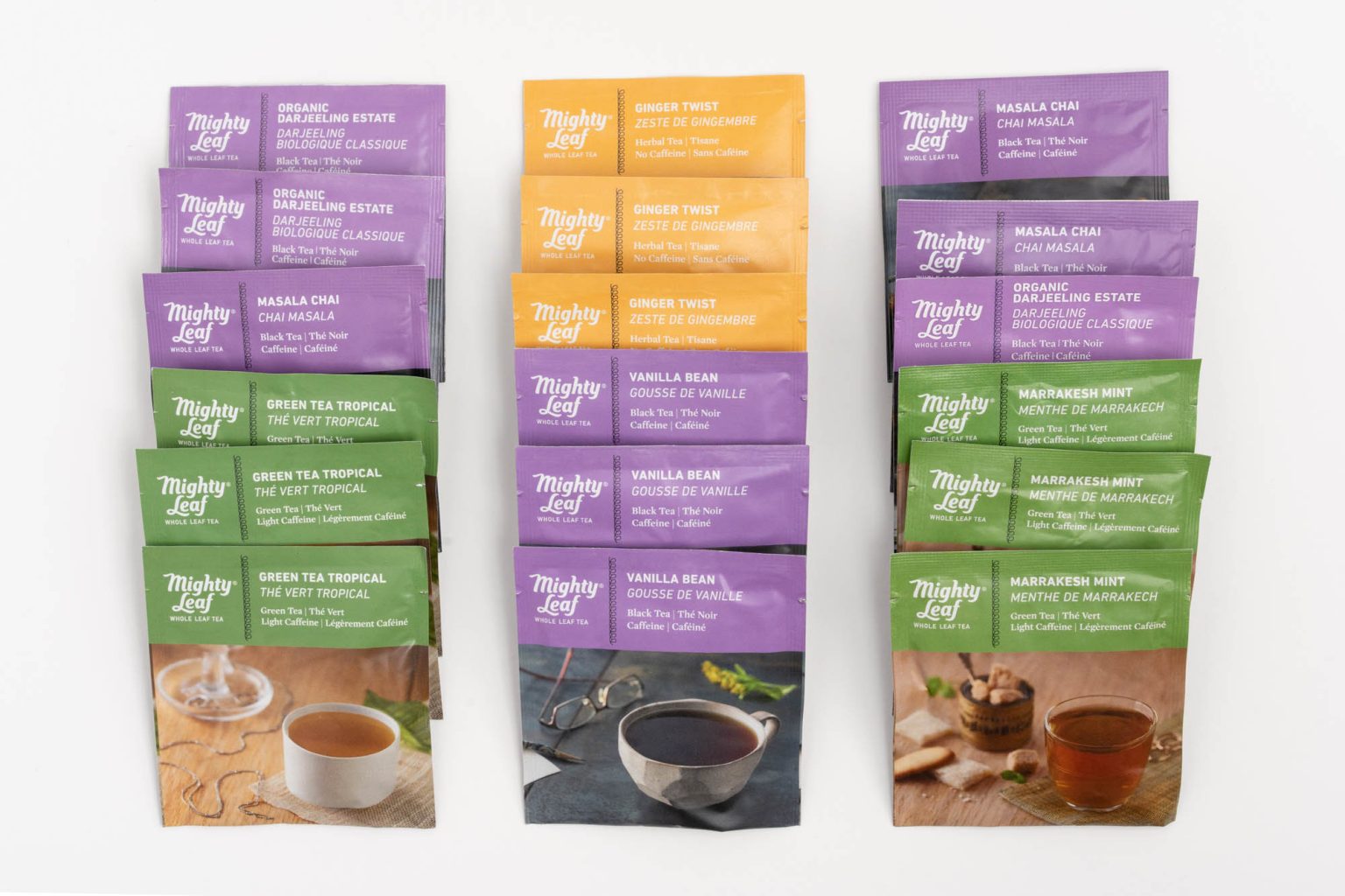 Variety of Mighty Leaf single serve tea packets