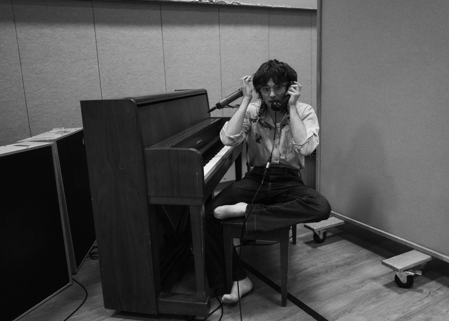 Maxwell Landry getting a phone call while recording new music in studio