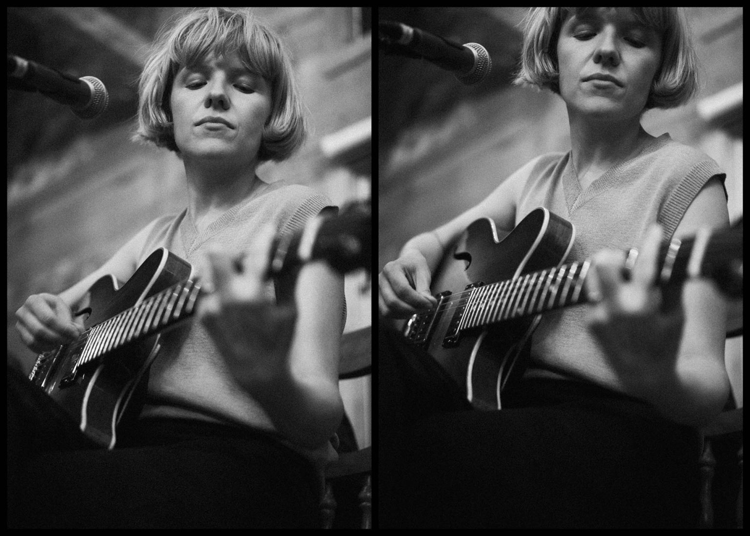 Artist on stage playing guitar at a small winery