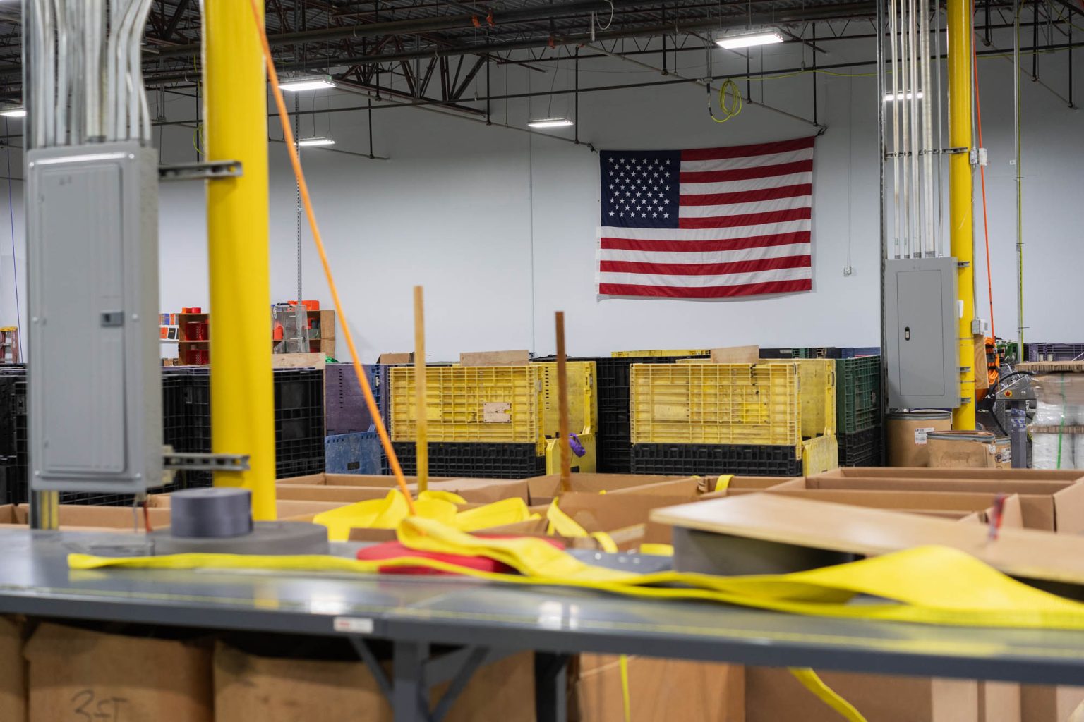 America flag on the wall at a production facility in Louisiana