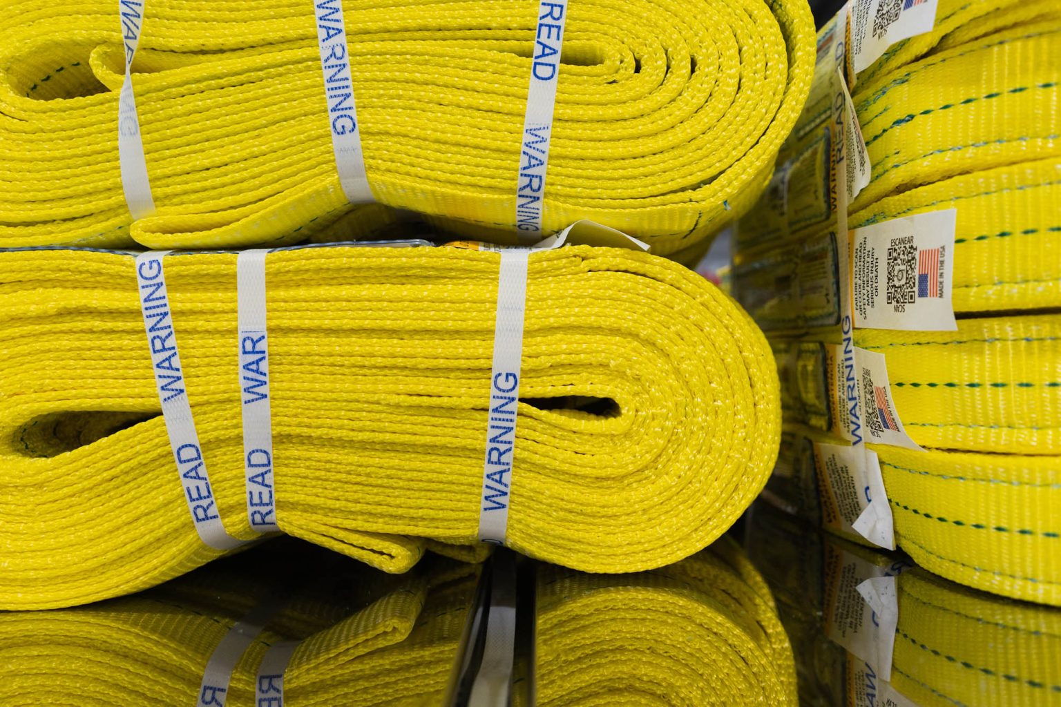 Stack of slings on table awaiting shipment